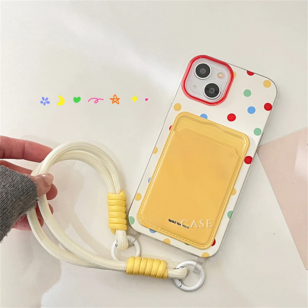 Cute Colorful Round Point Wallet Phone Case with Chain and Card Holder Strap