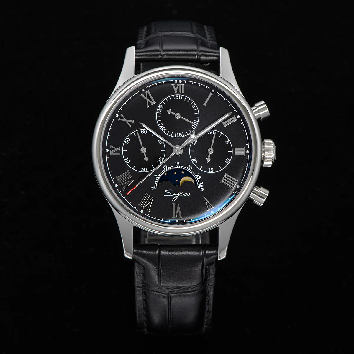 

Sugess Men Mechanical Watch Chronograph Retro Original Swanneck Movement ST1908 Moonphase Stainless Steel Wristwatches Sapphire
