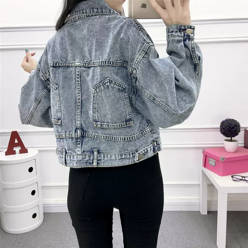 

Korean Bat Sleeve Denim Jacket for Women, Bf Loose Outerwear, Short Tops, Student Streetwear, Spring, Autumn, New, 2023