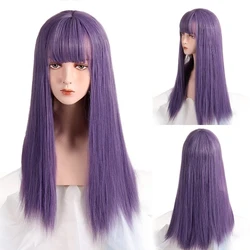 Vibrant Long Straight Hair Wig with Cut Bangs for Women - Blue, Pink, Blonde, Red (LIGHT PURPLE)