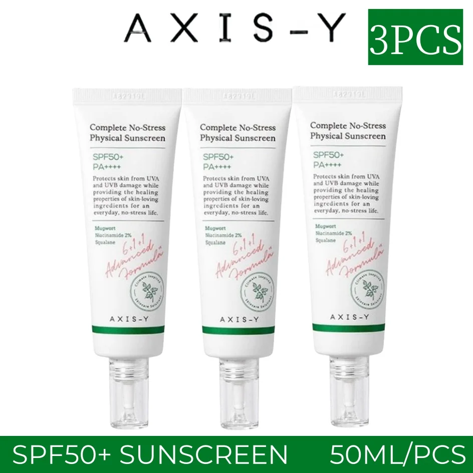 

3PCS AXIS-Y Complete No-Stress Physical Sunscreen 50ml SPF50+PA++++ UV Protection Waterproof Refreshing For Acne Oily Skin Types