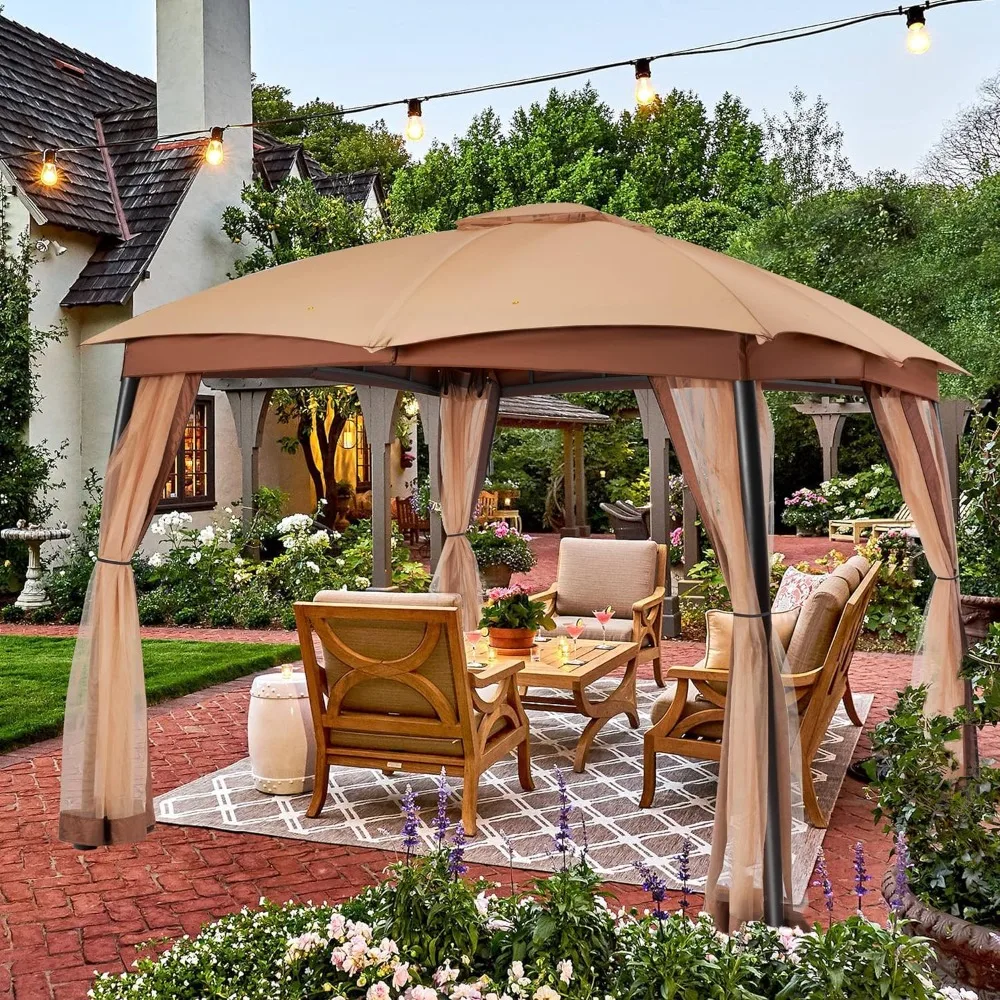 

Outdoors Tents,10x10 Gazebo for Patio, Double Vent Canopy Gazebo with Privacy Netting Screen, Outdoors Gardens Tent