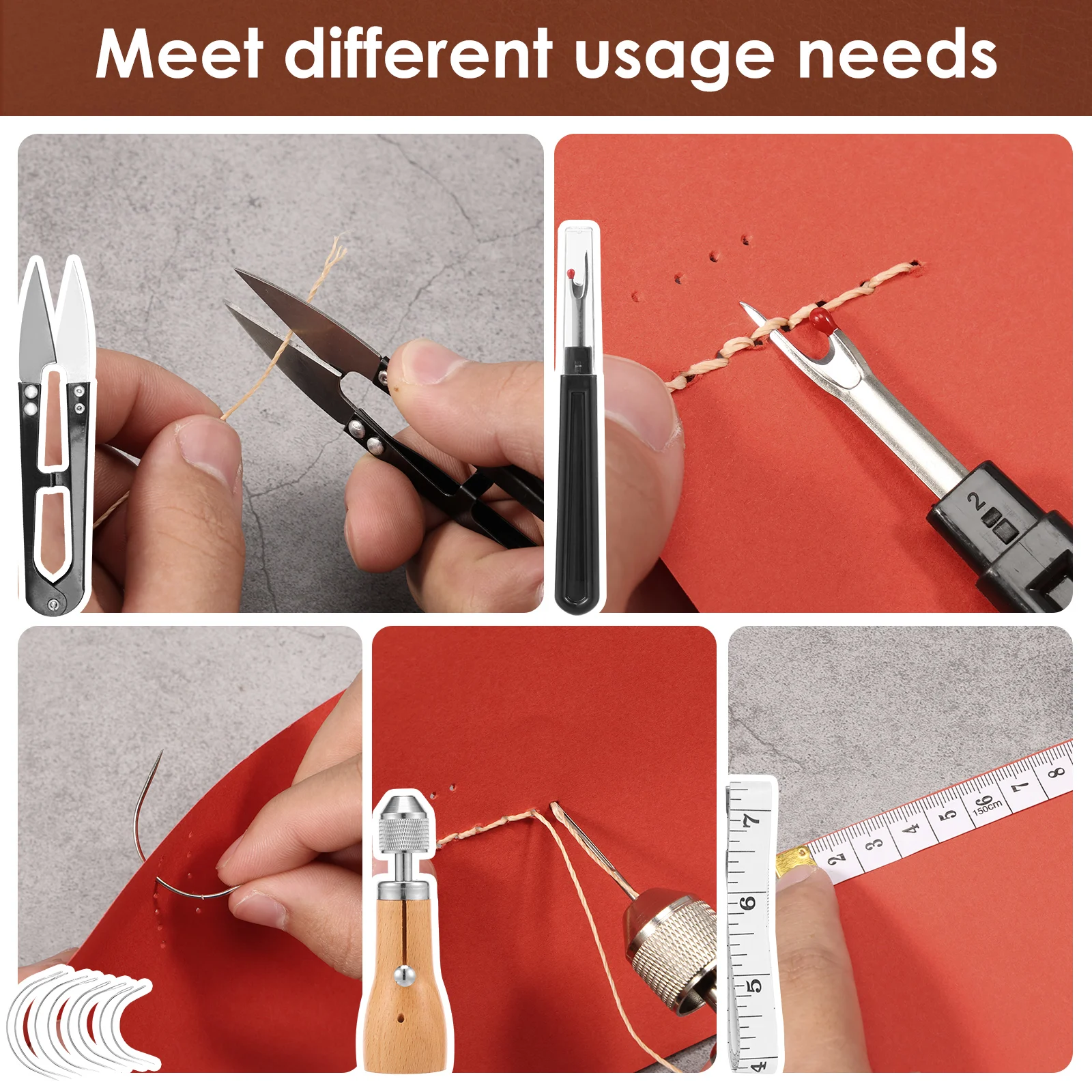 40Pcs Sewing Awl Kit Complete Leather Sewing Awl Kit with Storage Bag Portable Waxed Thread for DIY Repair and Crafts