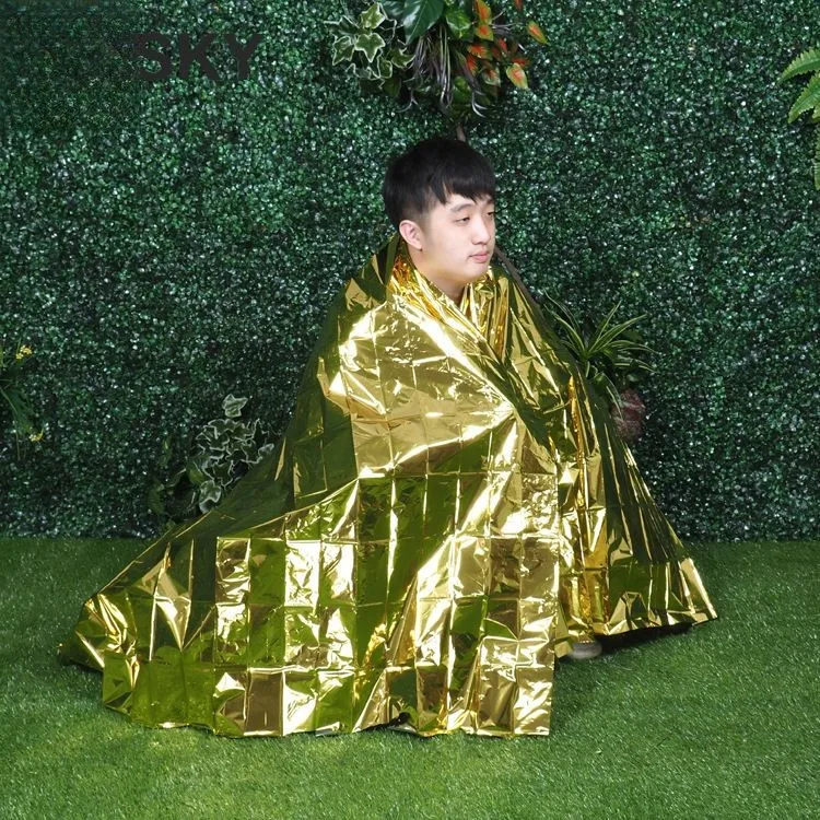 3Pcs 160 x 210cm Aluminized Film Emergency Blanket Golden Emergency Thermal Insulation Blanket Retain Body Heat For Camping