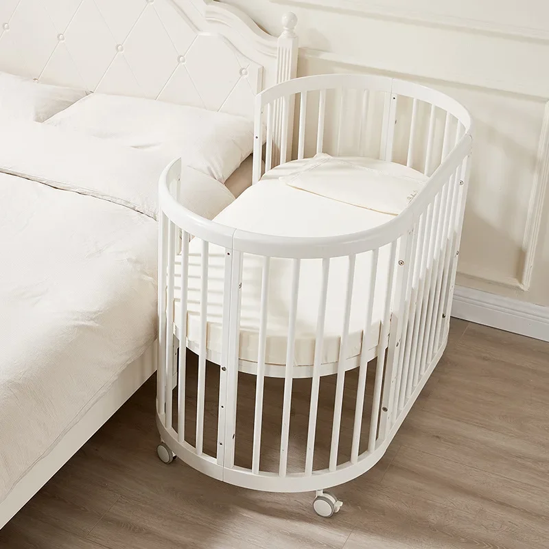 Oval Multifunctional Pine Baby Crib 3