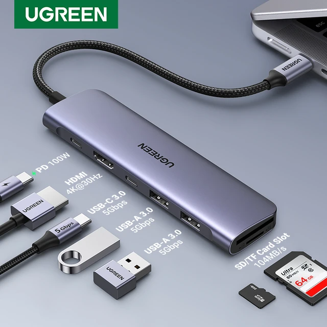 Adaptateur multiport USB-C UGREEN - Dongle 8 en 1 en aluminium pour  ordinateur