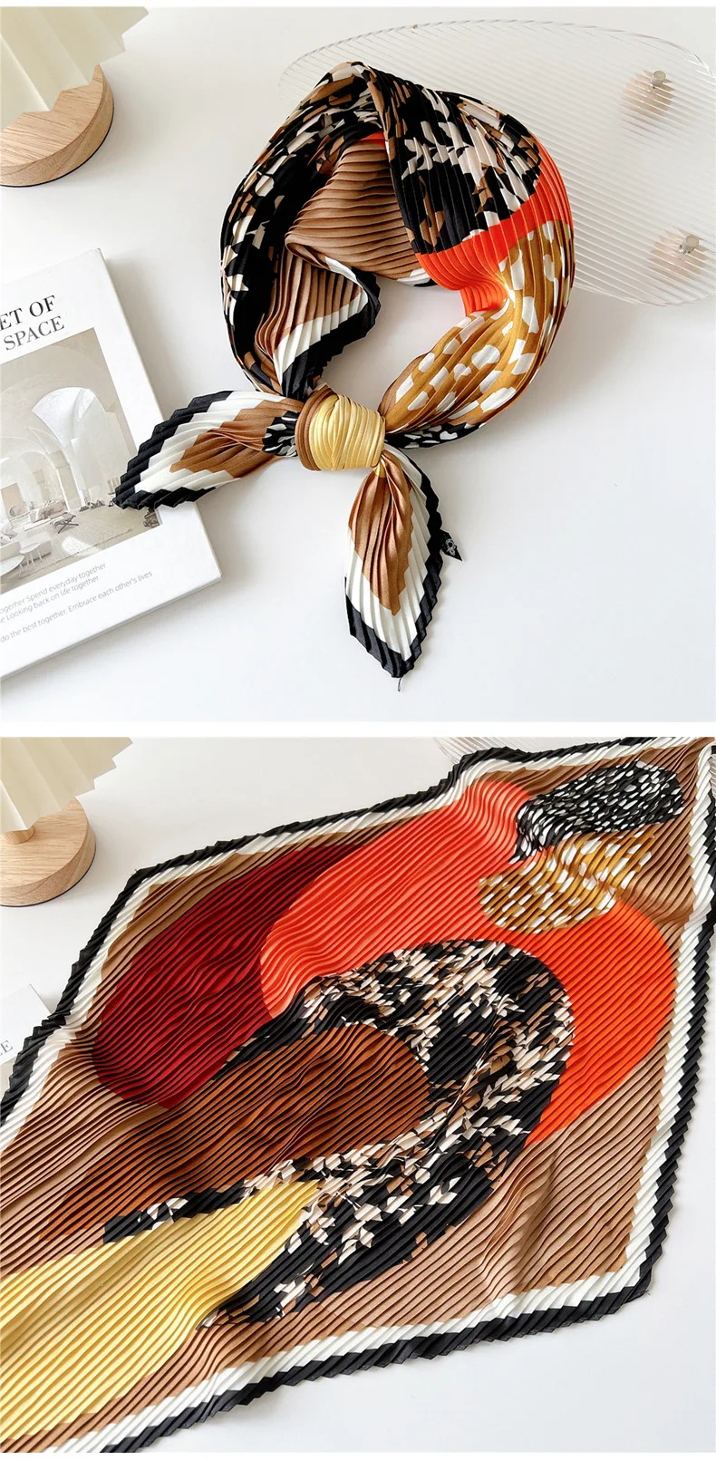Luxury Silk Pleated Scarf - Womens Hair  Neck Accessory