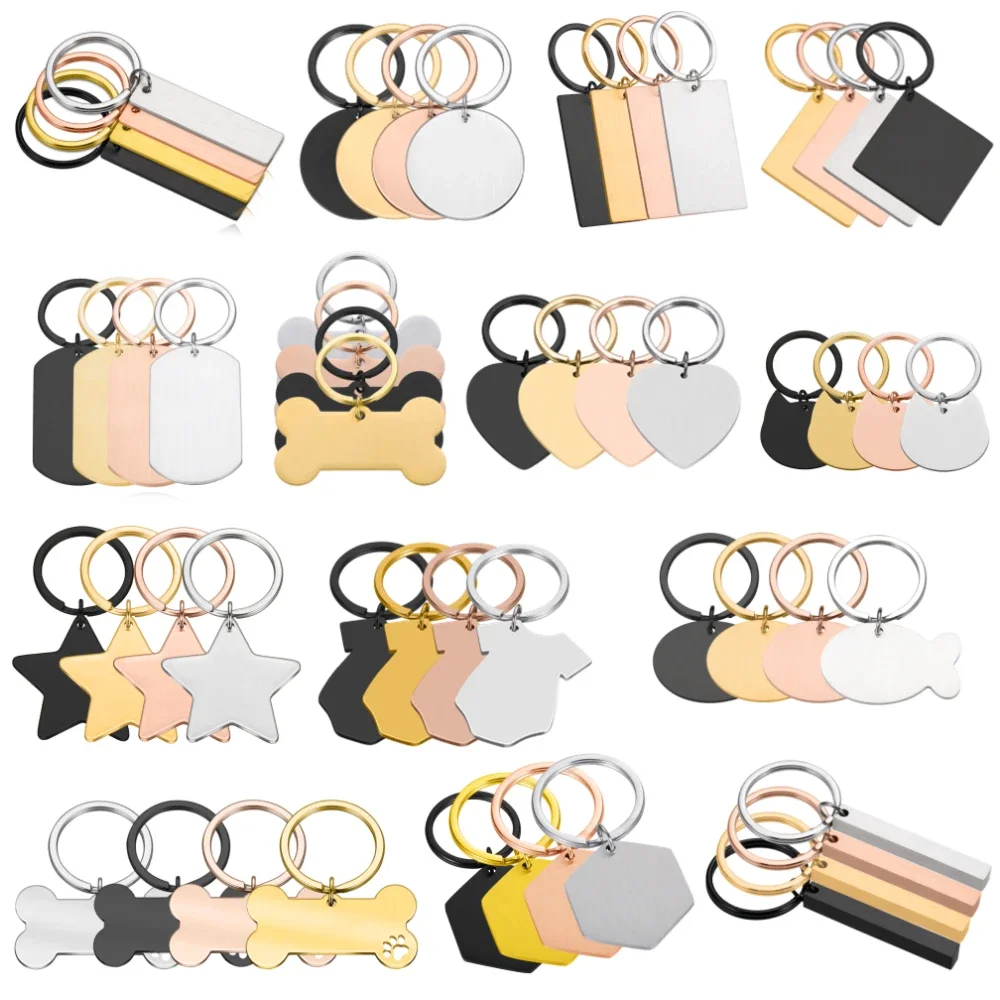 50PCS Stainless Steel Blank Dog Tag Round Fish Bone Clothes Keychain Pendants For Necklaces DIY Jewelry Making pet id tags dog collar tags pet id medal pendant
