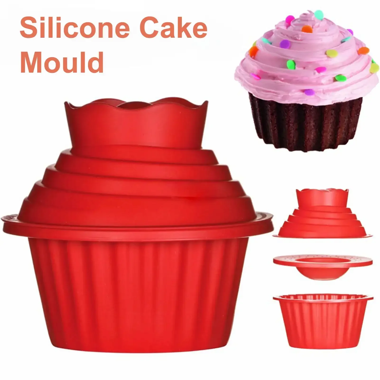 3-Pack Giant Big Silicone Cupcake Cake Mould Non-Stick Heat