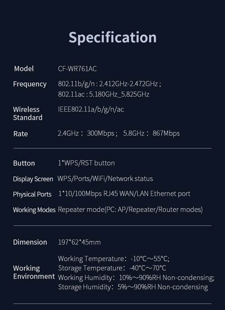 1200Mbps 2.4G&5G Dual Band WiFi Repeater Long Range Coverage Home Smart OLED Display Wireless Signal Amplifier Booster Extender