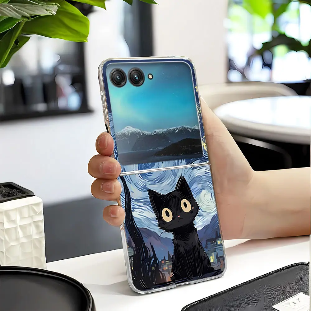 Artistic Black Cat Starry Night Clear Hard Case Cover
