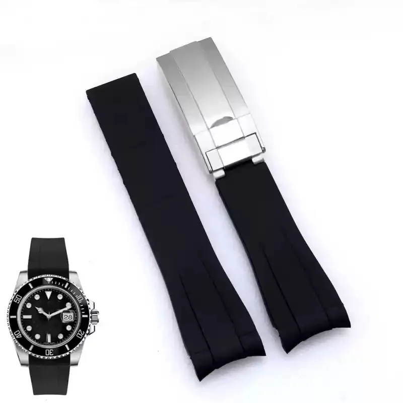 Premium Black Silicone Watch Band Bracelet - 20mm/21mm Rubber Strap