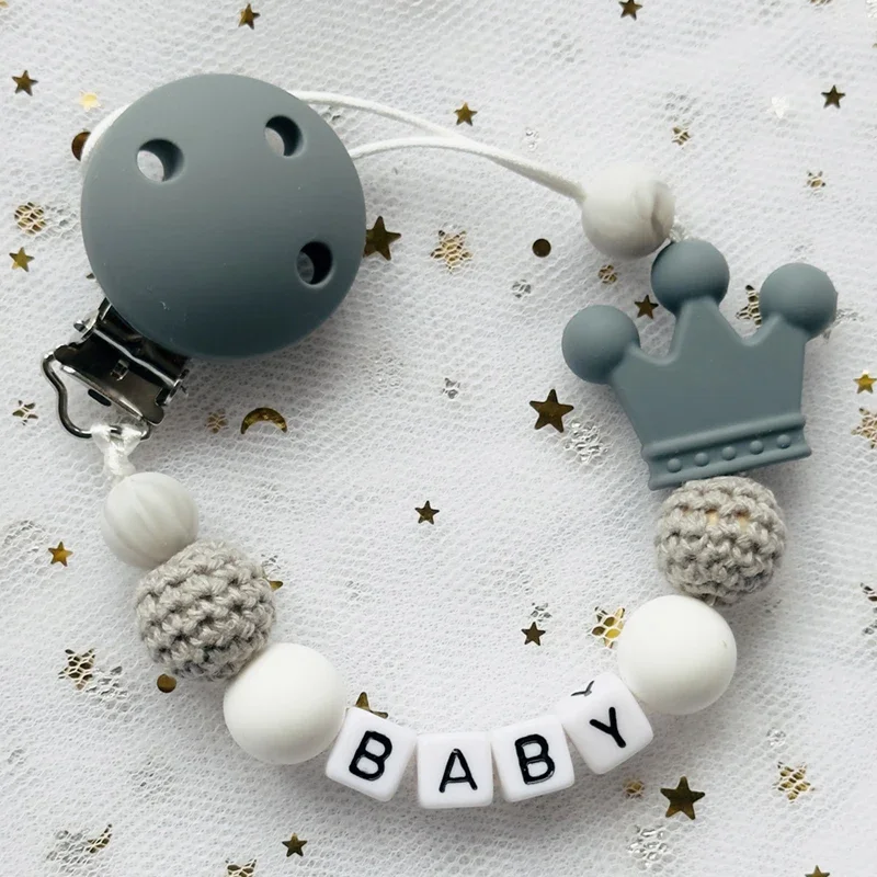 DIY Name Silicone Bead Wooden Ring Pacifier Clips Safe Teething Chains Teether Friendly Dummy Beech Clips Holder Gift pacifier chain,pacifier clip,pacifier accessories,teething toy tethers,teether clip