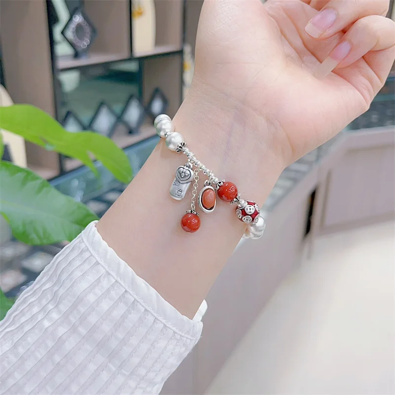 

Браслет из стерлингового серебра S925 для женщин и девушек оригинальный ручной работы для влюбленных в ретро стиле популярный подарок модные ювелирные изделия из бутика