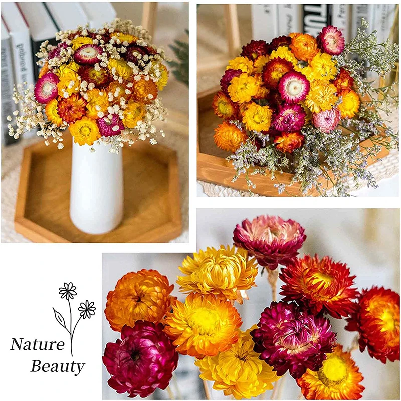 Natural Dried Daisy Flowers Bouquet 40pcs Artificial Sunflowers  Chrysanthemumdry Flower Arrangements Weddingtable Vase Decor