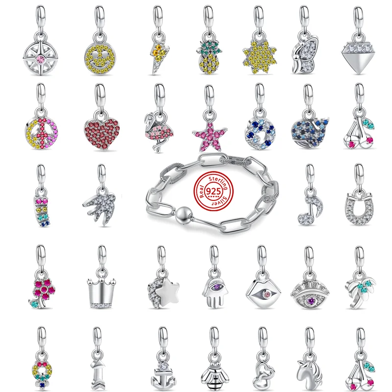 

925 Silver My Love Starfish Flamingo Swallow Peace Compass Mini Dangle Charm Fit Original Pandora Me Bracelet DIY Beads Jewelry