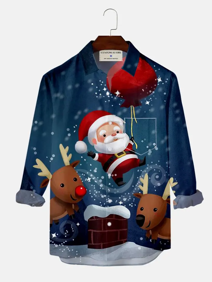 

Men's Santa Claus Illustration Casual Long Sleeve Shirt