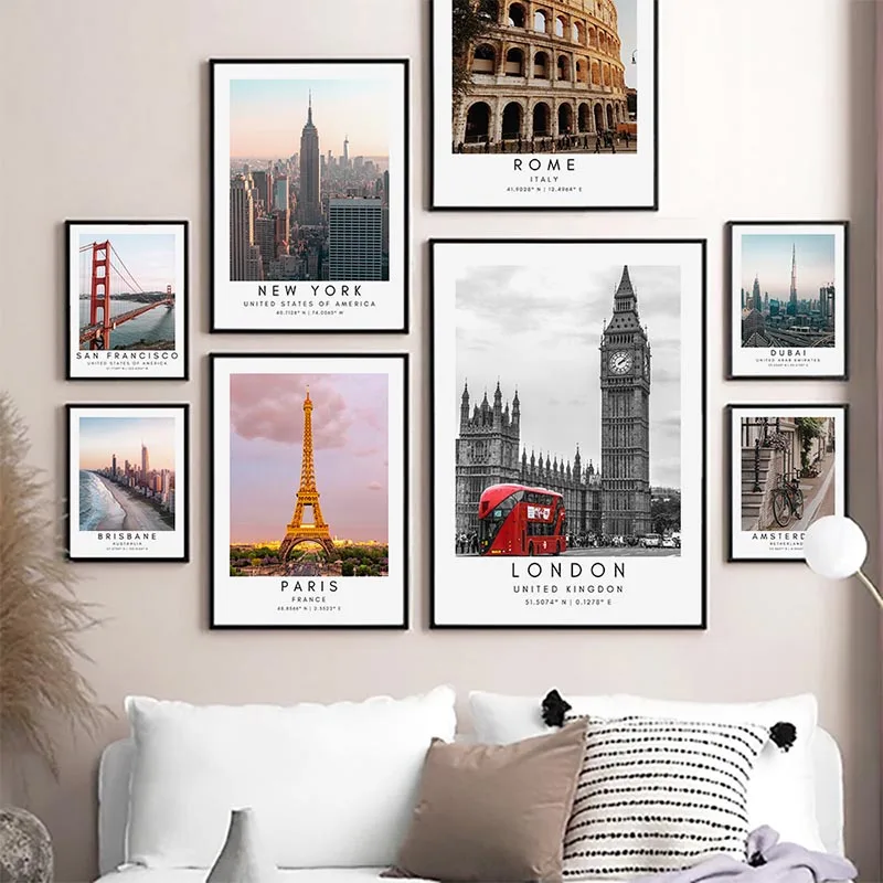 

Nordic Art Home Wall Decor Paris London Munich Rome City Travel Posters Bedroom Living Modern Canvas Painting Design Pictures