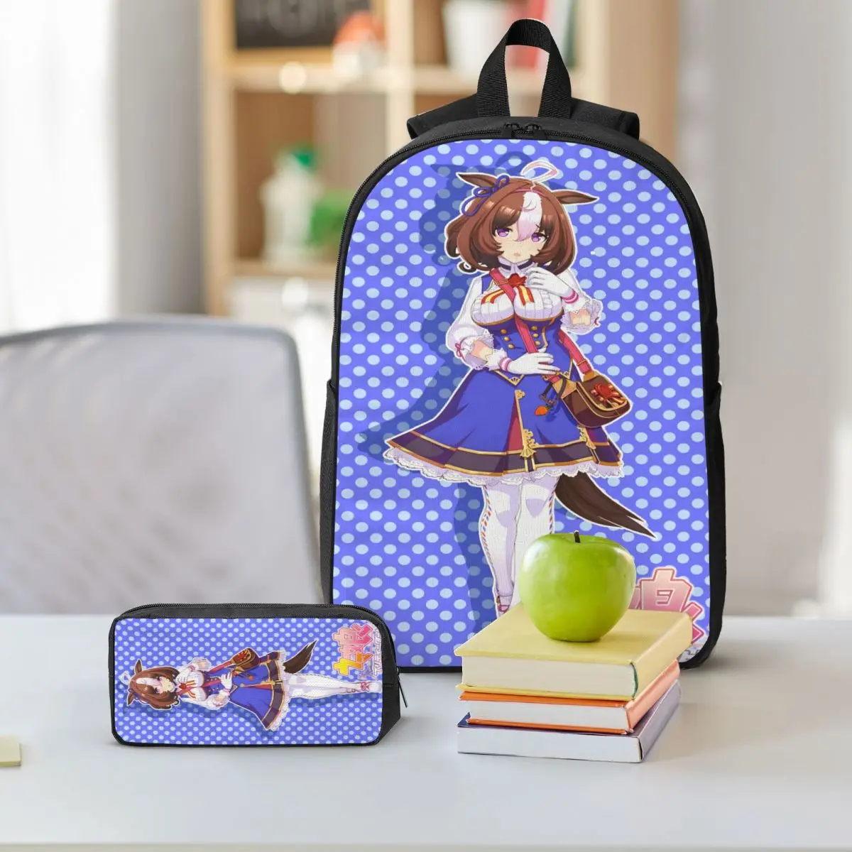 3Pcs Umamusume 예쁜 더비 배낭 세트 소년 소녀 연필 상자 책가방 세트 학교 학생을위한 도시락 상자 포함 데이 팟