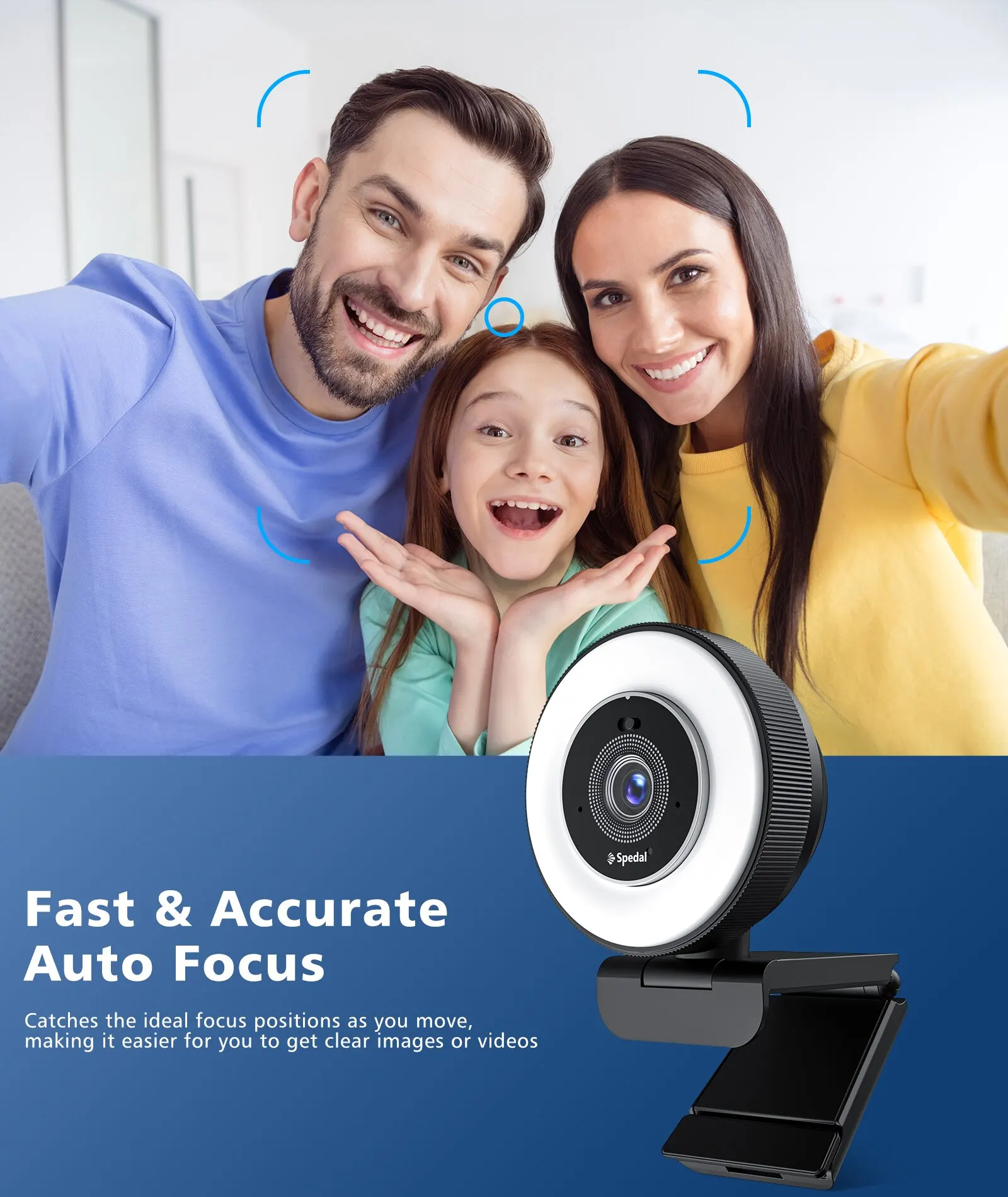 Spedal AF966 HD Webcam 4k 30fps with Adjustable Ring Light and Microphone, Autofocus Webcam with Privacy Cover, Zoom Skyp