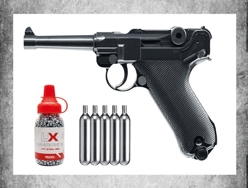 Металлический жестяной плакат Umarex Legends Luger P.08 .177 с пневматическим пистолетом для