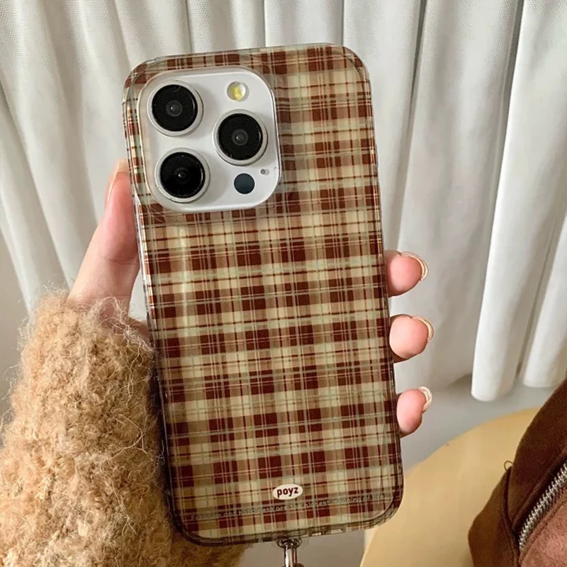 Vintage Brown Checkered Shockproof Phone Case - Soft Protective Cover