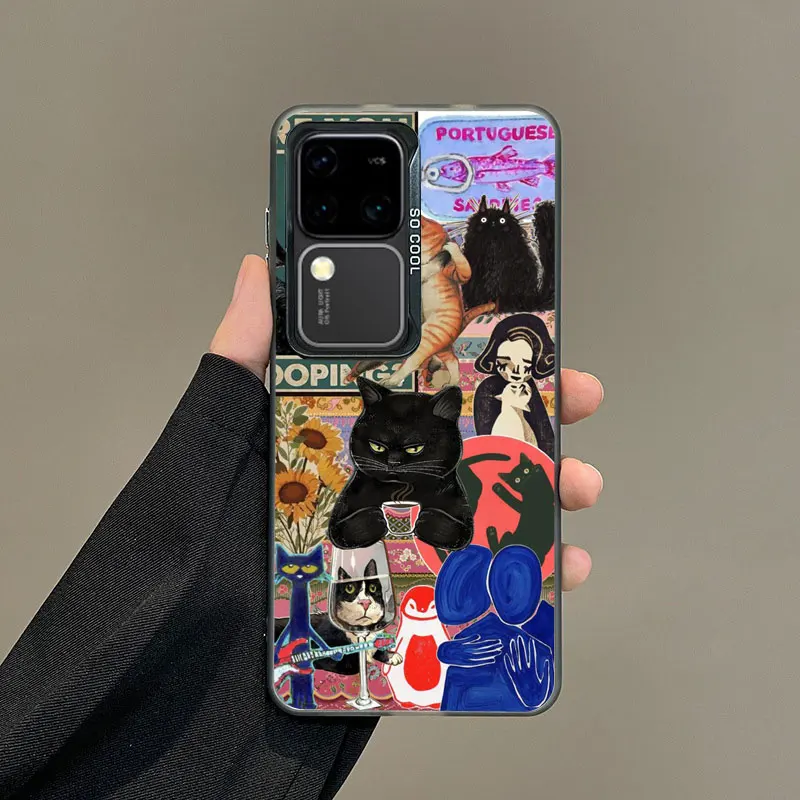 Künstlerische Bildnähte Black Cat Laser Handyhülle für Samsung S24 S23 Ultra Plus FE S25 S22 Ultra Plus S21 FE stoßfeste Abdeckung – Detail 4