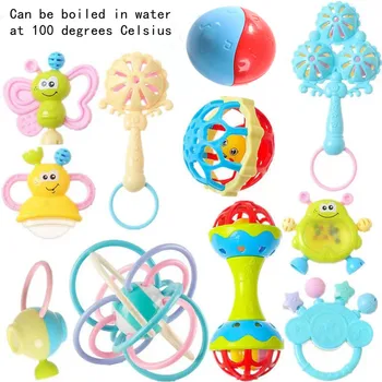 Random color Baby hand grasp ball rattles fitness soft rubber hand rattles string teether infant 0-1 years old educational toys 1