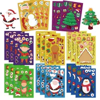 8Pcs Puzzle Cartoon Christmas Snowman Party Make a Face Stickers Handicrafts Waterproof Stickers 2