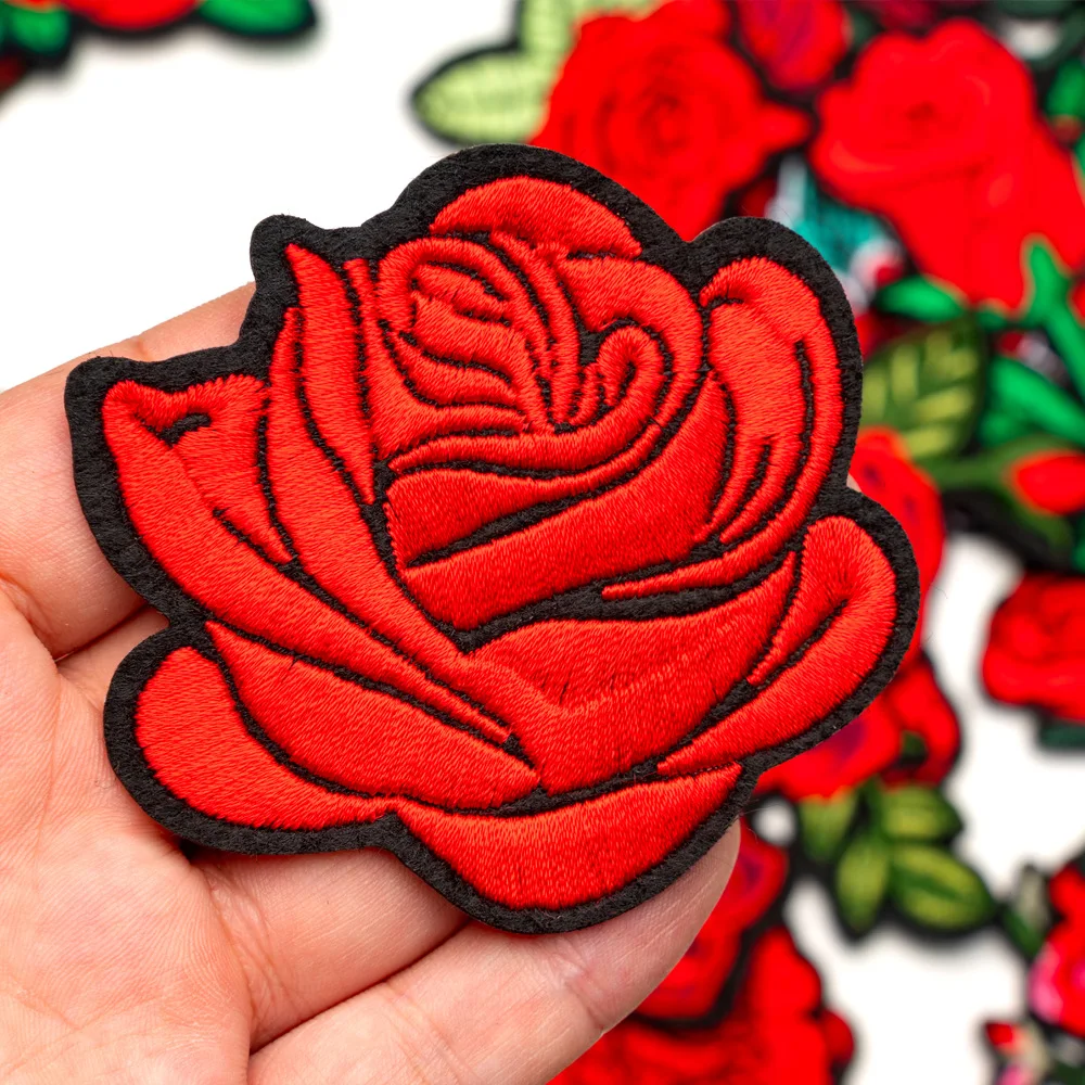 Red Rose Embroidery Patch - Decorative DIY Cloth Accent for Fashion & Accessories