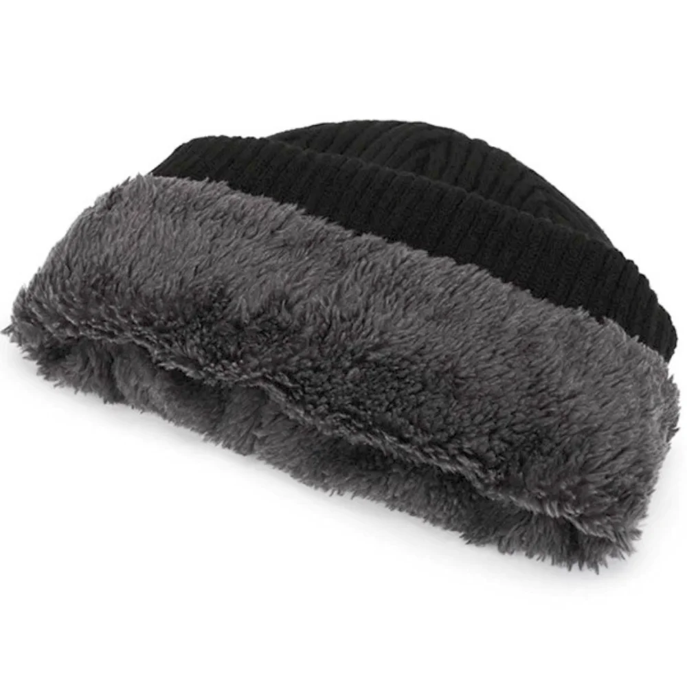 Hot Sale Male Fashion Fur Lined Beanie Hat Keep Warm Cozy Winter Hat Outdoor Soft Knit Cap For Men