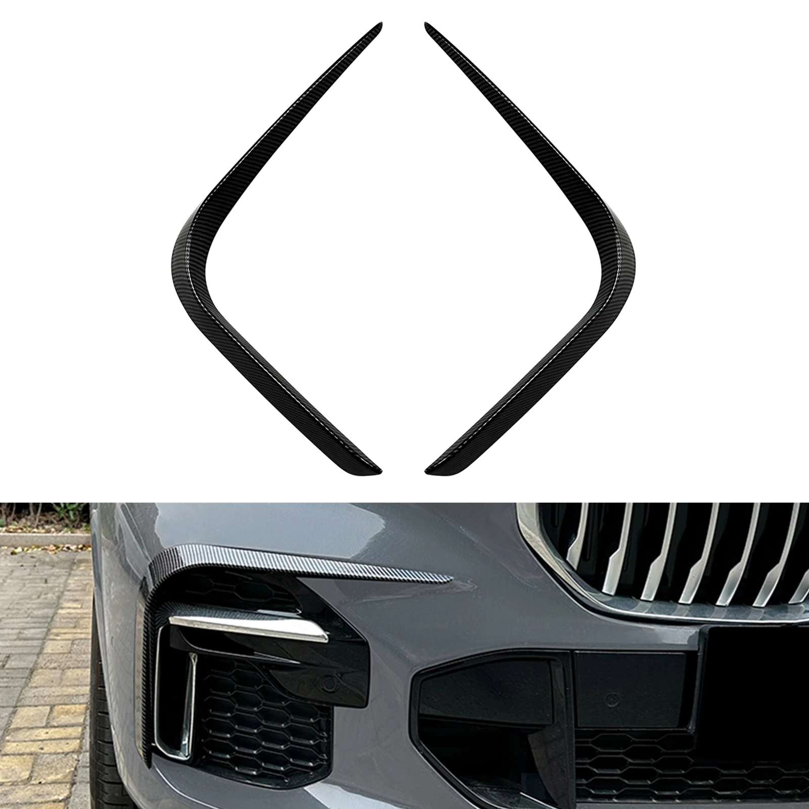 

For BMW X5 G05 M Sport 2019-2023 Gloss Black/Carbon Fiber Look Intake Frame Spoiler Splitter Front Bumper Air Vent Cover Trim