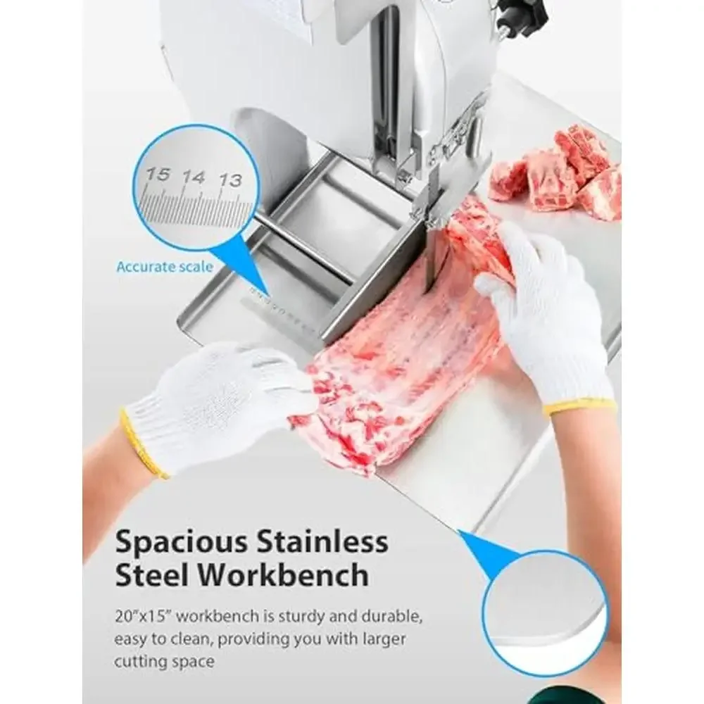 Electric Bone Saw Cutter 1500W 2.6HP 110V Commercial Meat Band Butcher Cutting Machine Adjustable Thickness 0.8-5.9" Meat Bone
