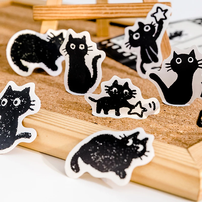 

45 Pcs Black Cat Series Stickers Decoration Kawaii Cute Cats Stickers Self-adhesive Scrapbooking Stickers For Laptop Planners