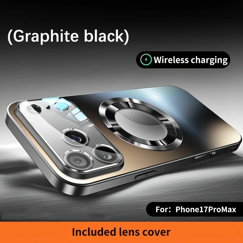Luxury Titanium Metallic Matte MagSafe Case with Glass Lens Protector Back Cover