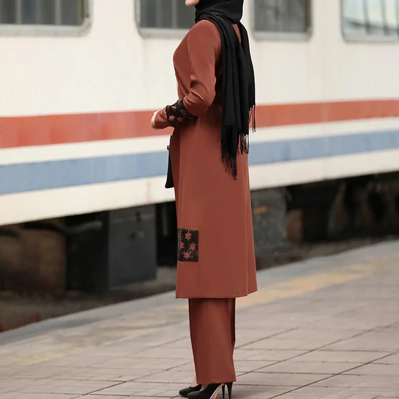 Two Piece Set Muslim Elegant Abaya Dress Women Musulman Turkey Hijab Dress Caftan Moroccan Kaftan Islam Clothing Abayas Suits