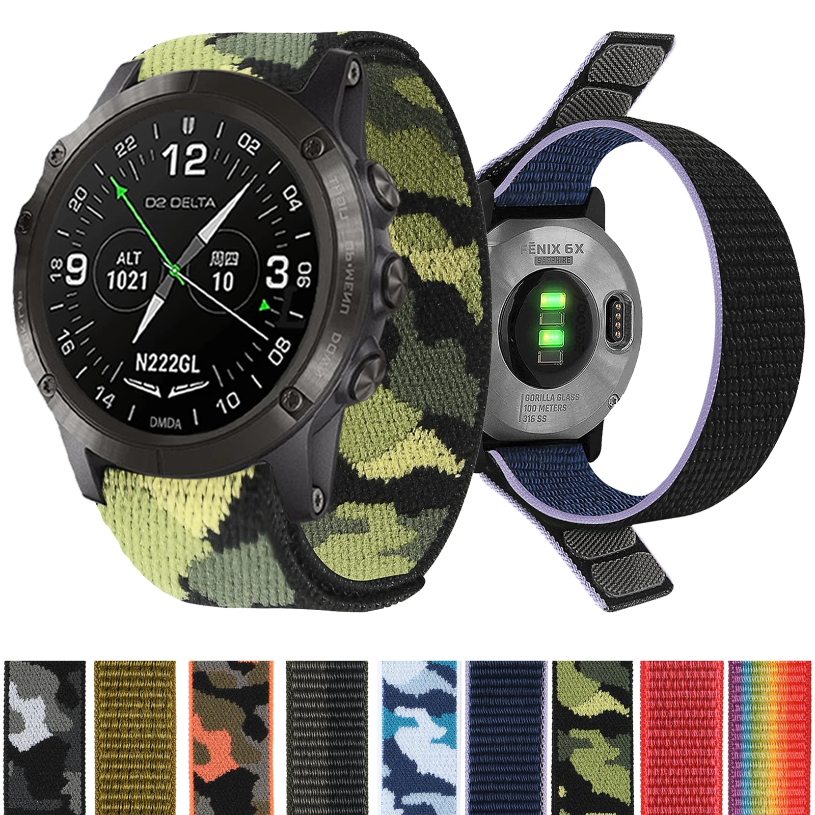Cinturino In Nylon Hook & Loop Per Garmin D2 Delta Px Bravo/ Charlie / Mach 1 Cinturino Di Ricambio Smartwatch 26Mm 22Mm Braccialetti