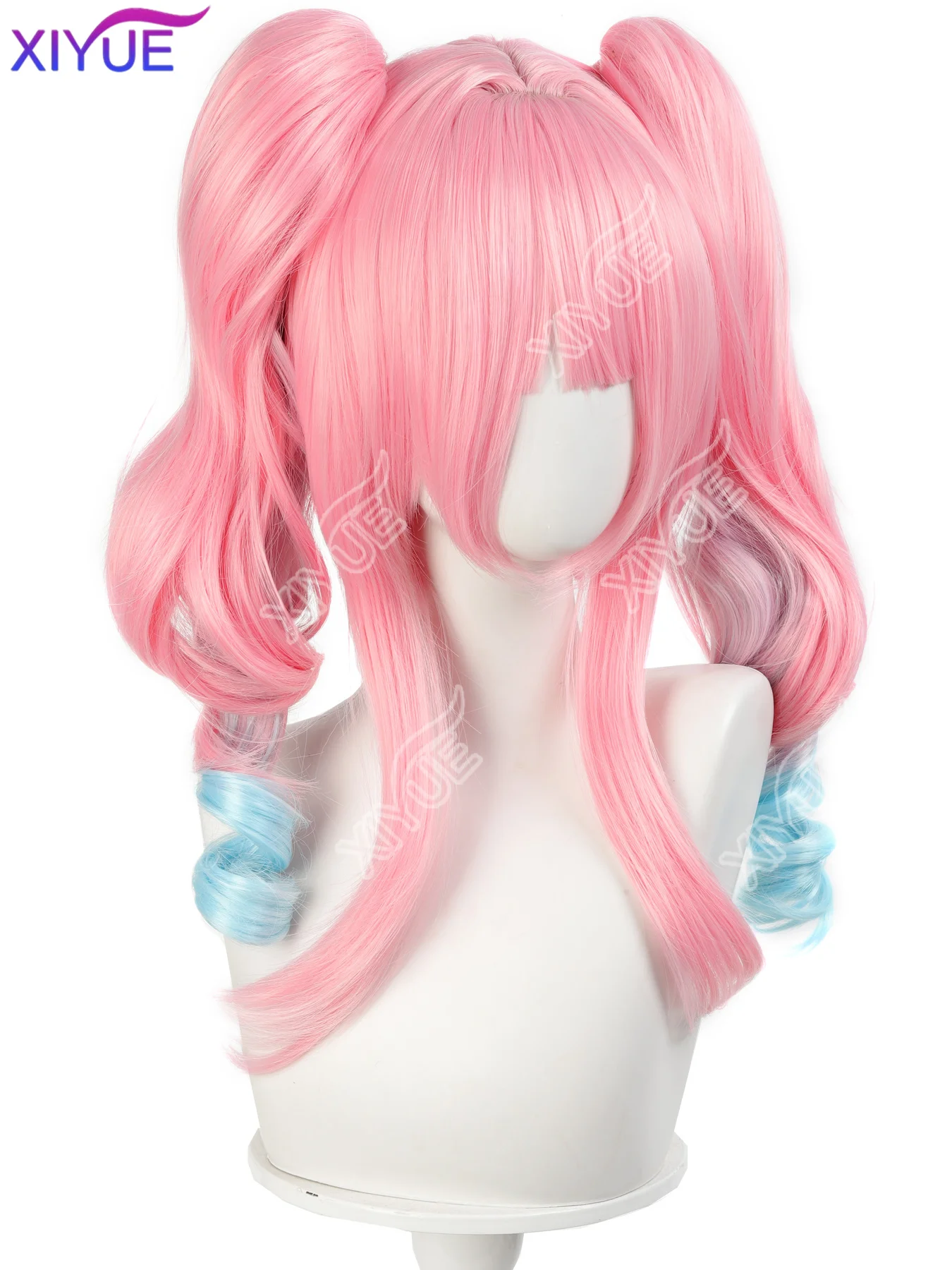 XIYUE Cosplay Wig with Double Ponytails Short Pink Blue Wig Cosplay Anime Cosplay Wig Heat Resistant Synthetic Wigs