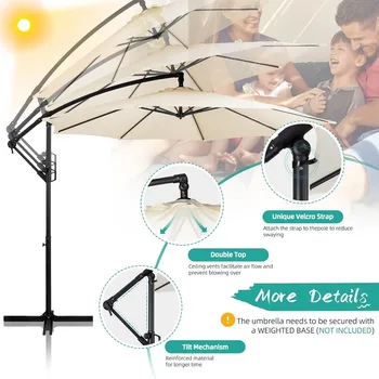 Patio Offset Umbrella w/Easy Tilt Adjustment,Crank and Cross Base, Outdoor Cantilever Hanging Umbrella with 8 Ribs, 95% UV 5