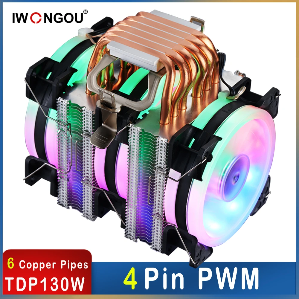 IWONGOU-enfriador de Cpu 2011, 6 tubos de calor, procesador x99 para Intel Lga1700 AMD Hurricane 4PIN PWM, ventilador de refrigeración de Cpu