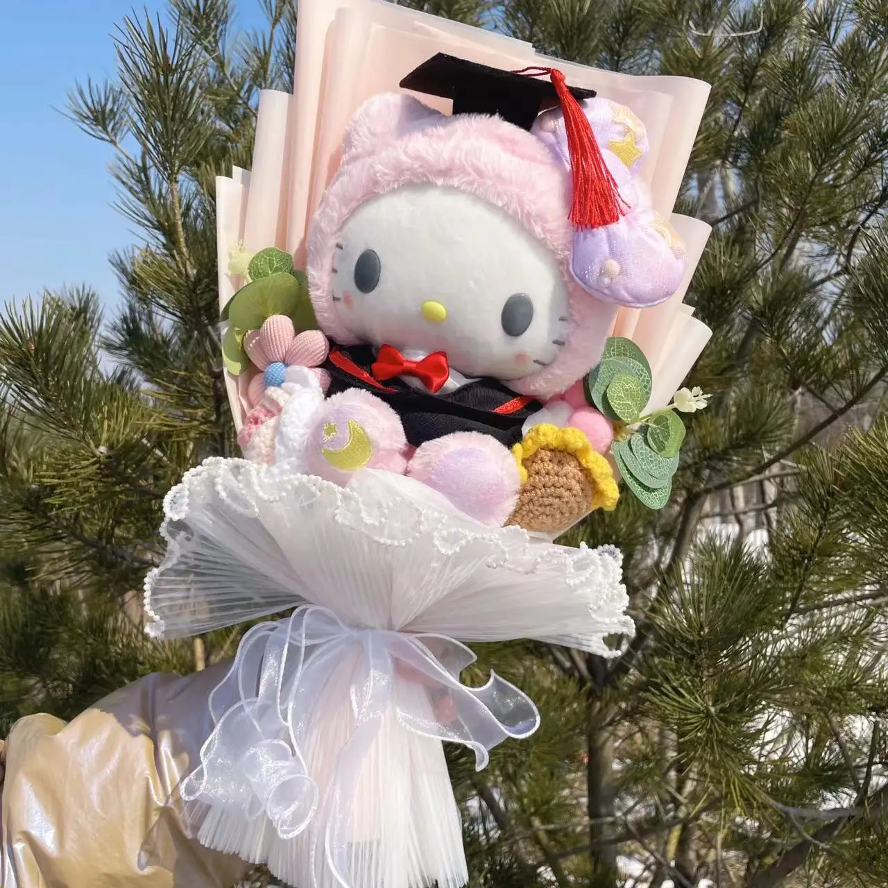 Cartoon My Melody Kuromi Cinnamoroll With graduation hats Handmade Sanrio Bouquet Valentine's Day Christmas Graduation Gifts hello kitty sanrio kuromi phone case folding screen protective cover anime ins 3d silicone with lanyard anti fall for zflip5 4 3