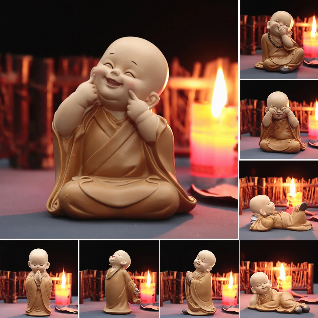

Buddhist Small Monk Statues Resin Buddha Figurine Sculpture Handmade Car Home Decorator Miniatures Room Decoration Craft Gift