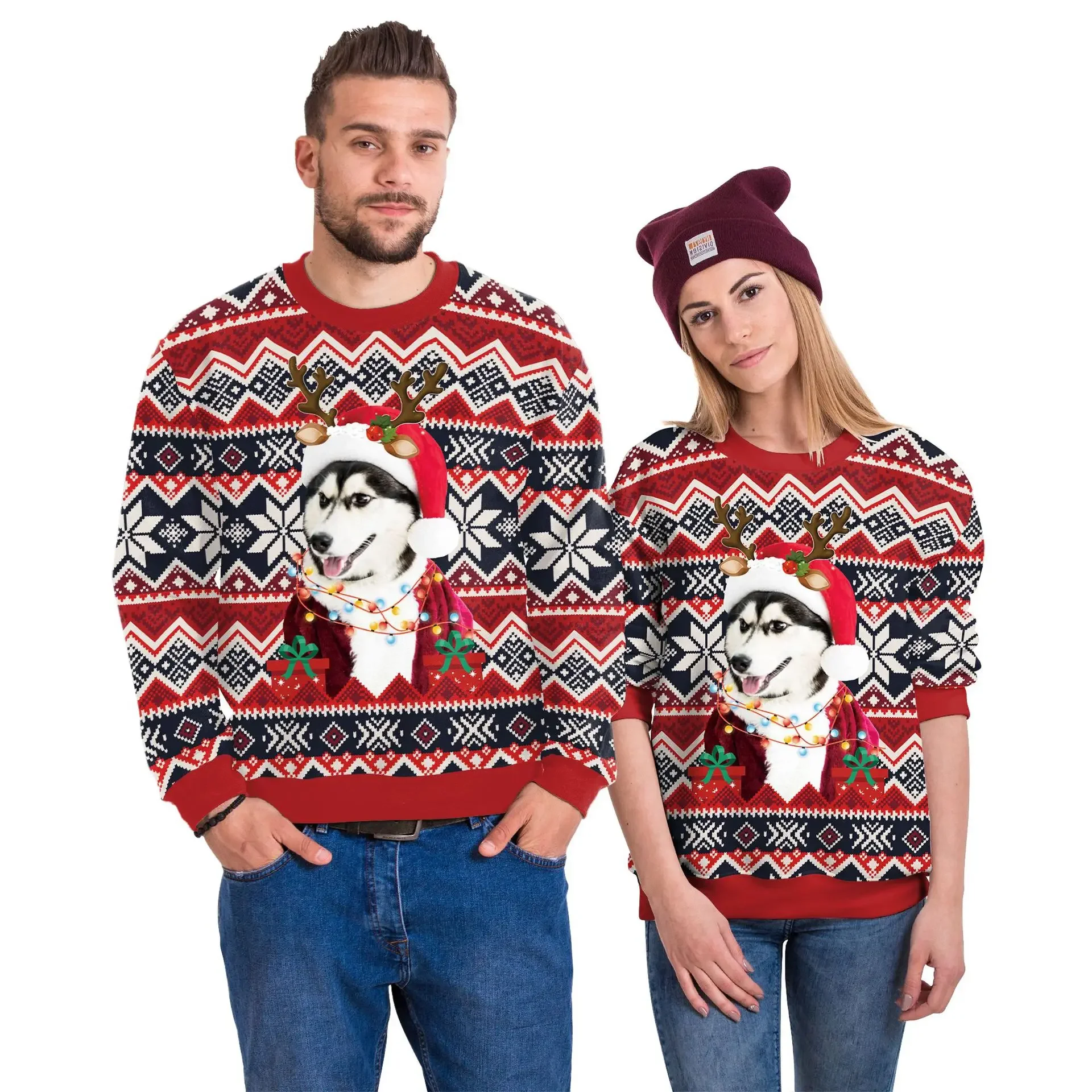 Ugly Christmas Oversize Sweatshirt for Men Pullovers Pet Graphic Sweatshirts Vintage Streetwear Couple Tracksuit Male Clothing