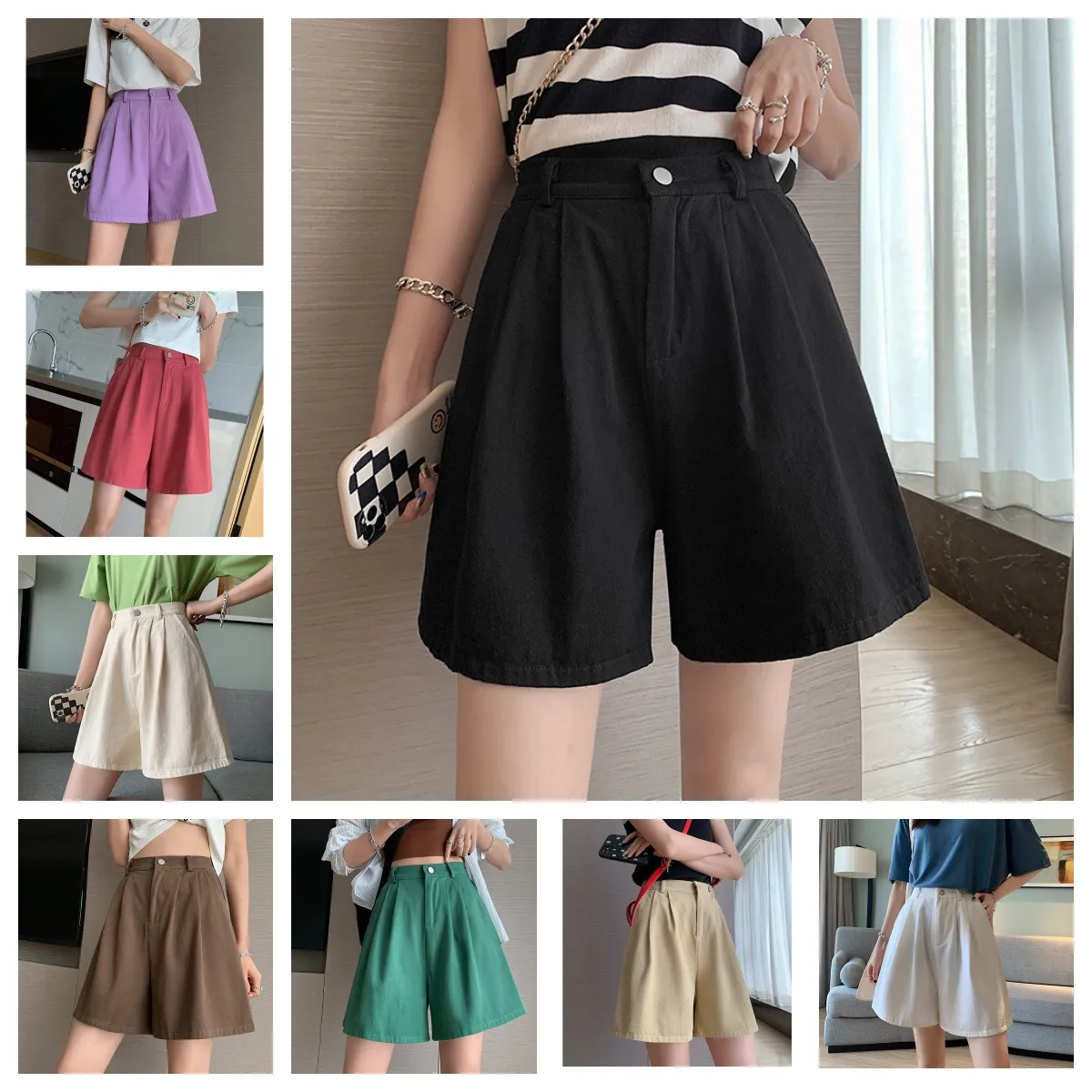 

Oversized women's casual shorts for women's summer loose and versatile A-line high waisted wide leg capris