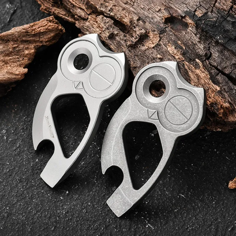 Owl Shape Titanium Alloy Crowbar with Necklace Gift Camping Outdoor Pry Bar Multifunctional EDC Tool Bottle Opener Keychain