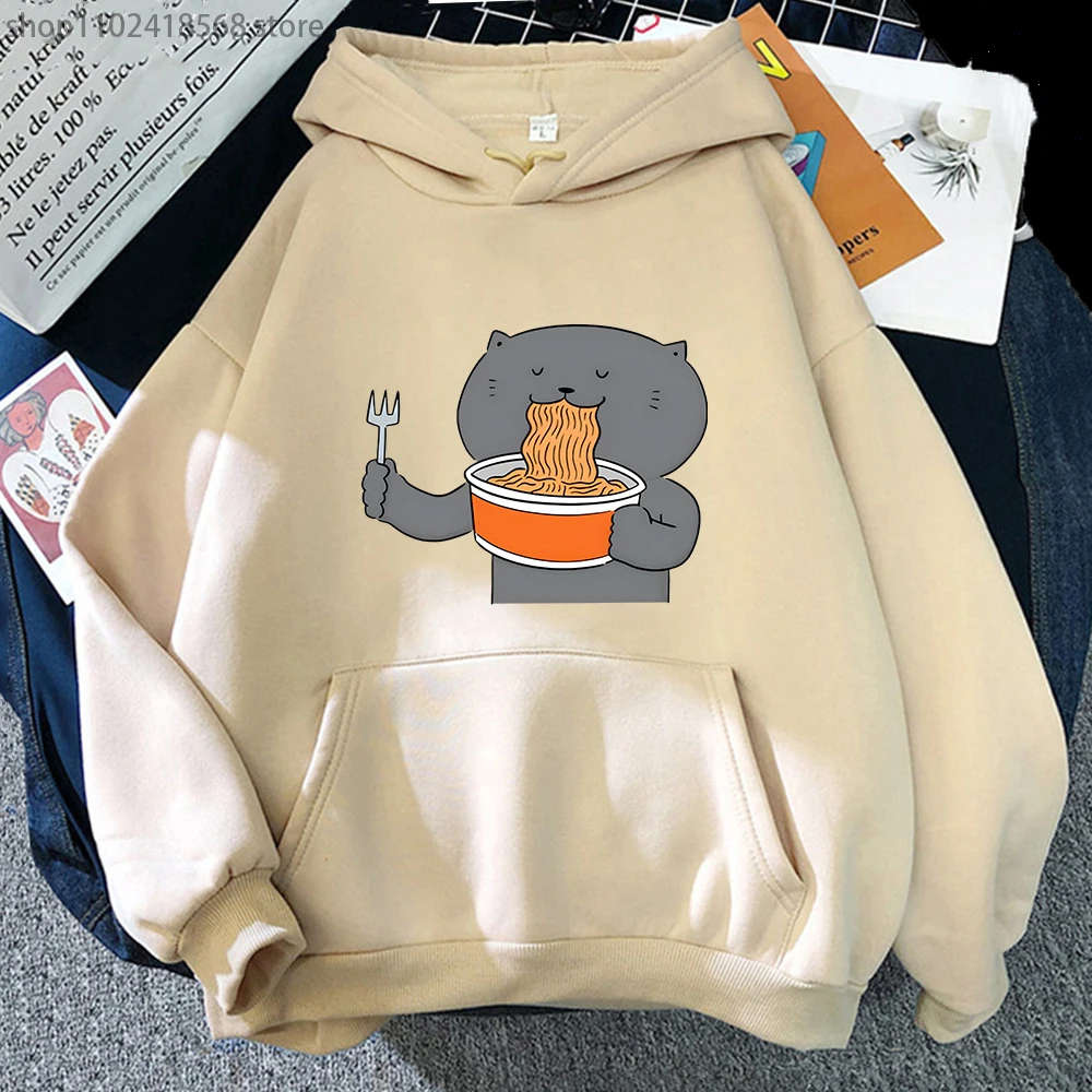 

Cat Eating Spaghetti Hoodie Fashion for Sweatshirt with Hooded Long Sleeve Hoody Men Women Streetwear Harajuku Animal Print Tops