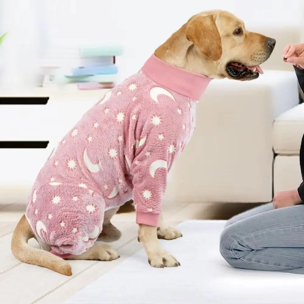 High Elastic Cute Flannel Dog Pajamas Soft Stretchable Jumpsuits Bone Moon Pattern House Clothes Accessories