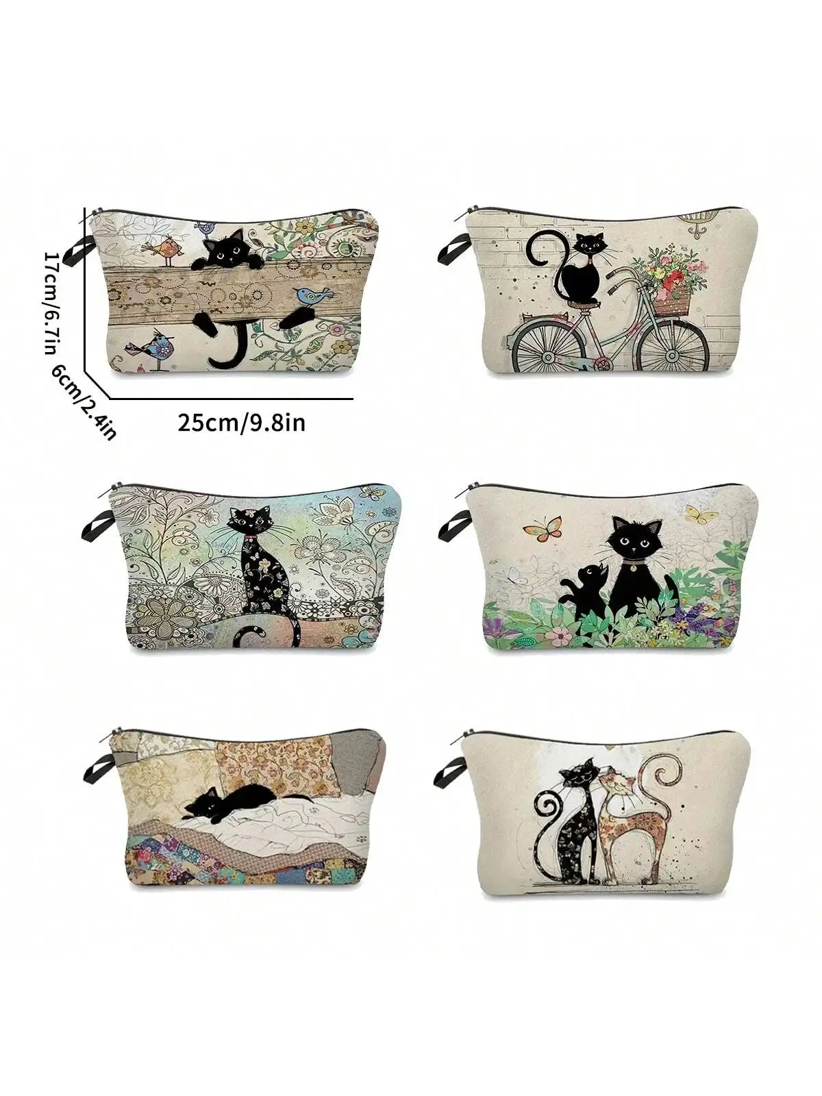 1pc Retro Cat Pattern Makeup Pouch - Stylish & Durable Travel Organizer - Water-resistant 4