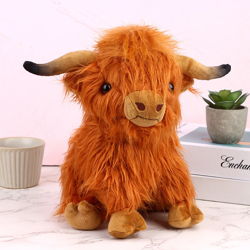 

25cm Lifelike Highland Cow Plush Toy Bison Brown Soft Stuffed Animal Simulation Wild Yak Doll Cattle Room Decor Birthday Gift