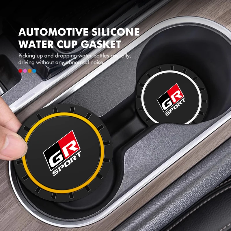 Cup Holder Inserts 2pcs Car Water Cup Anti-Slip Silicone Coaster For Toyota GR Sport Gazoo Racing Yaris 86 Corolla Hilux Supra